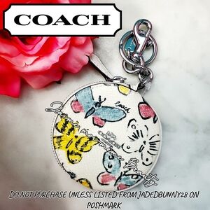 Coach Pastel Butterfly Print Coin Purse Bag Charm Pink Blue Silver Hardware